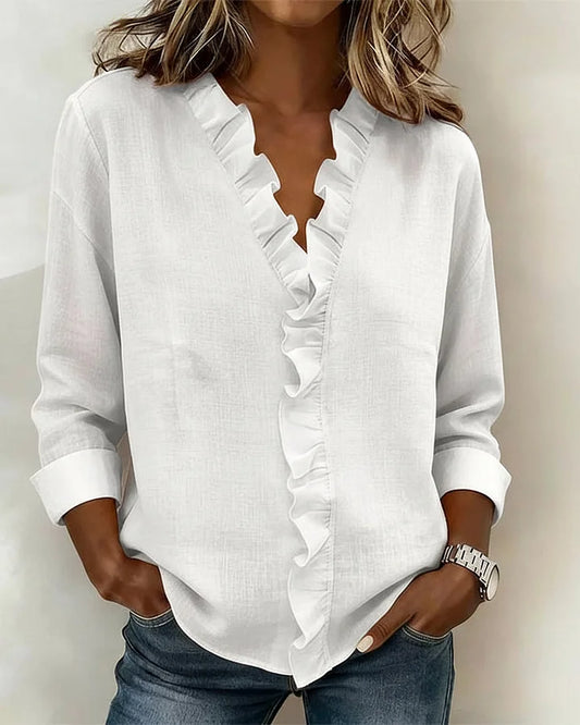 Abigail | Blouse with Ruffles, V-Neck and Long Sleeves