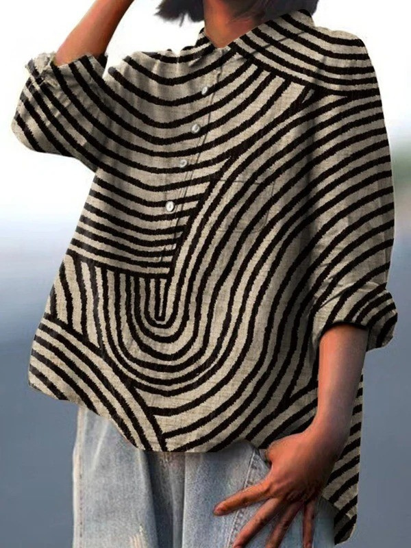 Women's Circular Line Pattern Print Casual Shirt