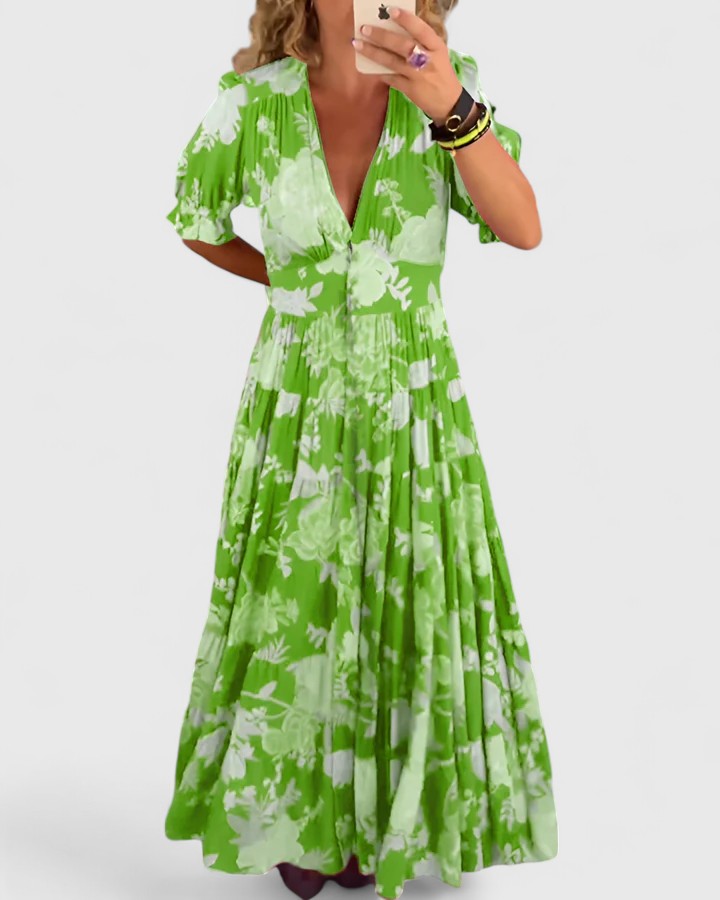 Callie | Elegant Floral V-neck Dress
