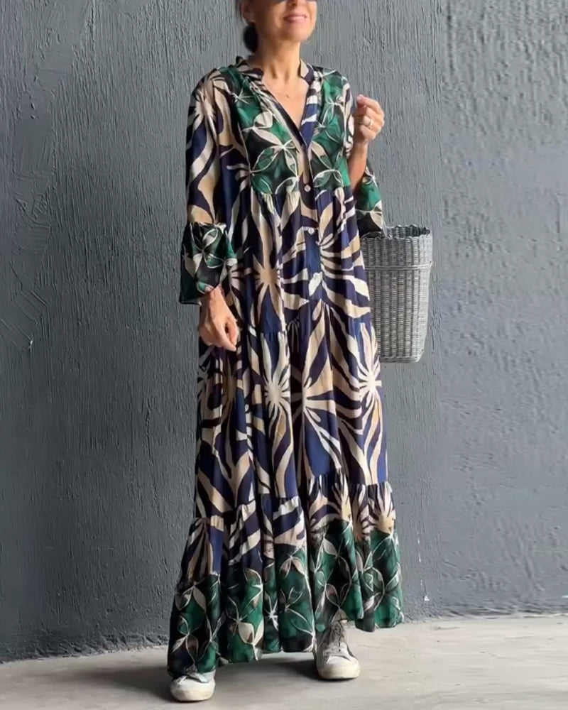 Savannah | Loose V-neck dress with print