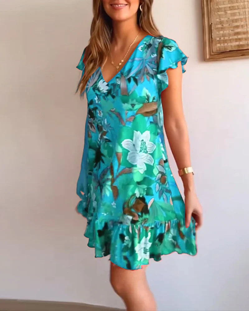 Rosalind | Floral Dress with V-Neck and Ruffles