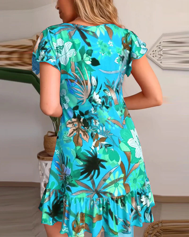 Rosalind | Floral Dress with V-Neck and Ruffles