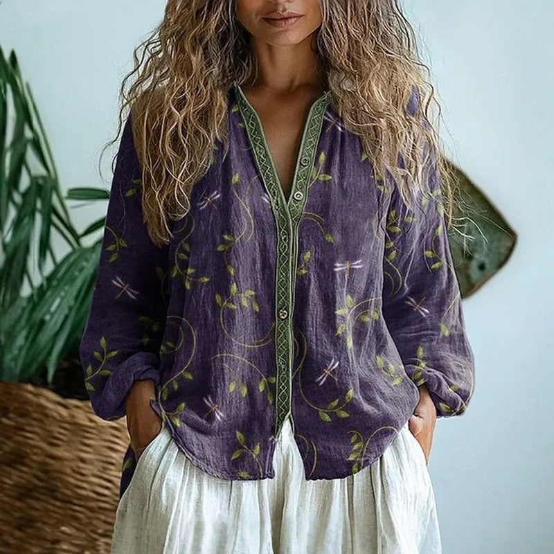 Ambre™ - Vintage Leaf Print Blouse
