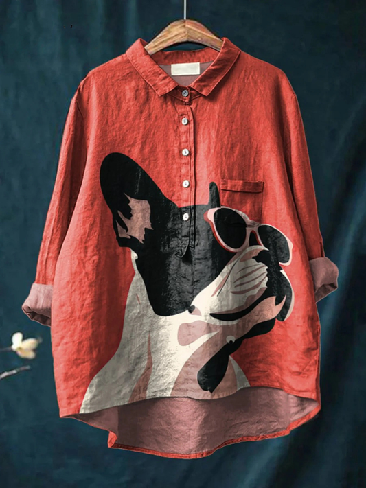 Decorative Pattern of French Bulldog Wearing Sunglasses  Casual  Shirt