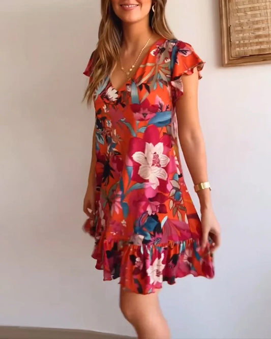 Rosalind | Floral Dress with V-Neck and Ruffles