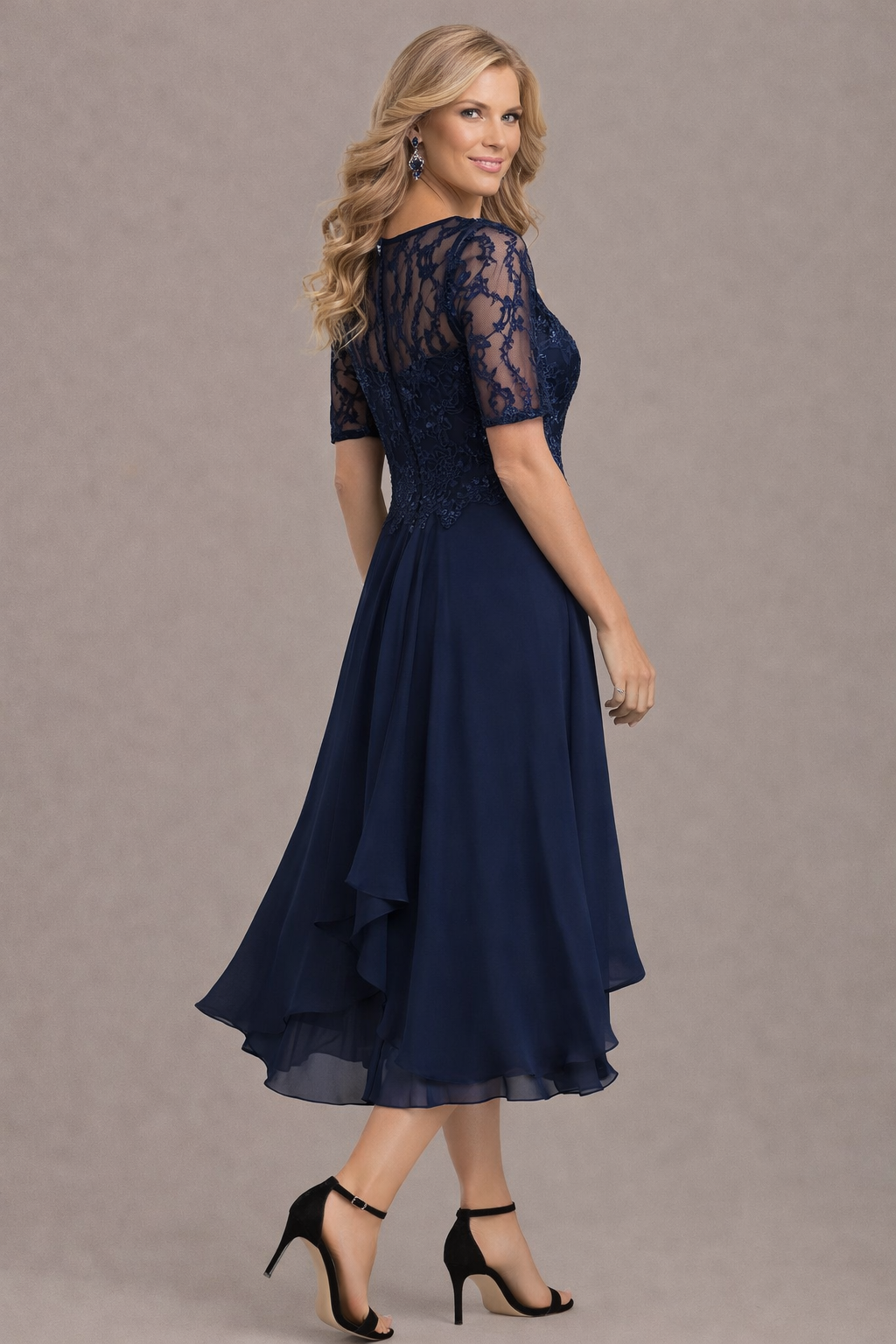Camille | Elegant Lace Sleeve Round Neck Dress