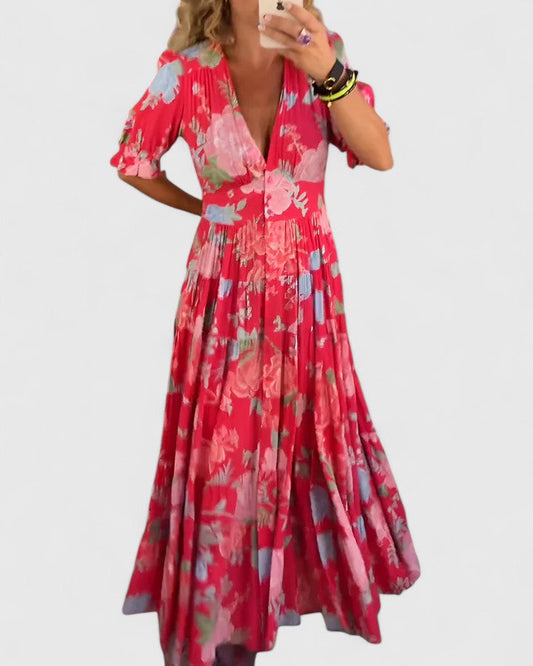 Callie | Elegant Floral V-neck Dress
