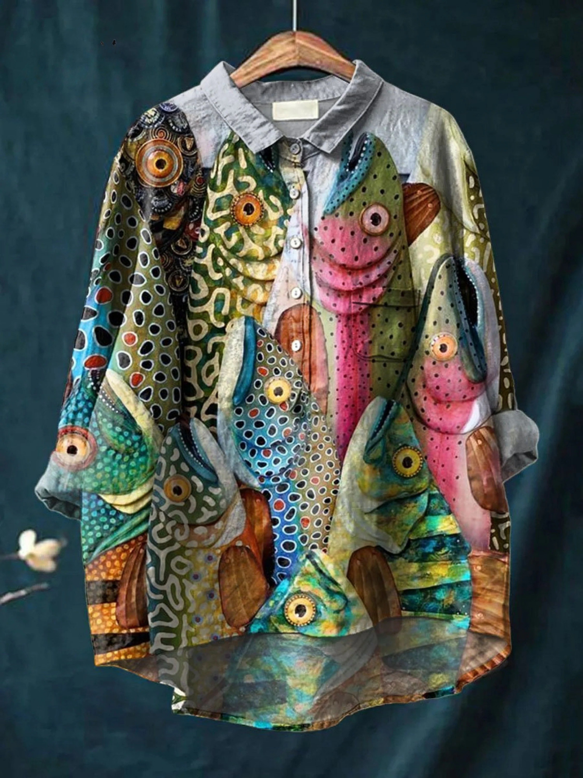 Vintage Funny Fish Art Print Casual  Shirt