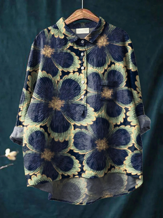 Women's Vintage Floral Art Print Casual Shirt