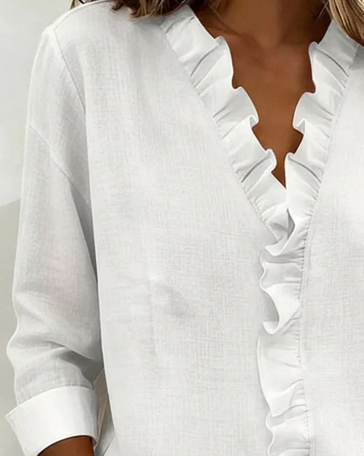 Abigail | Blouse with Ruffles, V-Neck and Long Sleeves