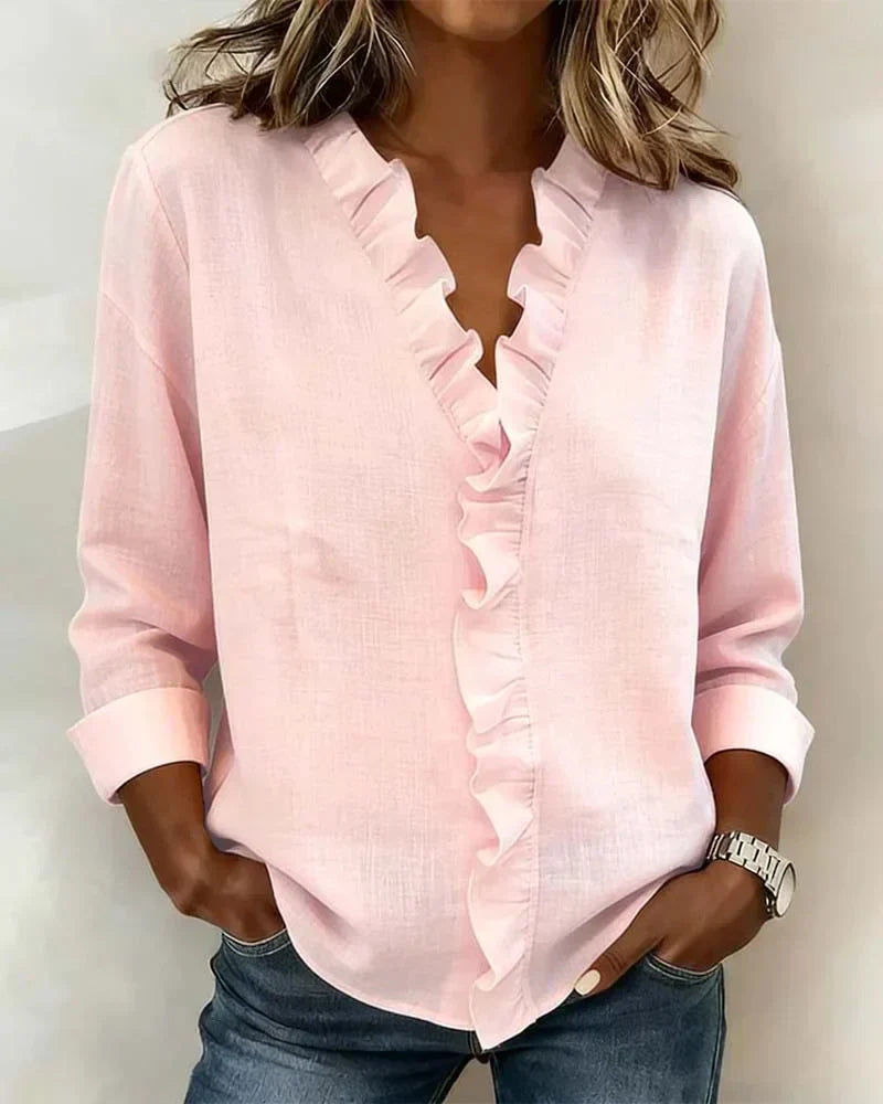 Abigail | Blouse with Ruffles, V-Neck and Long Sleeves