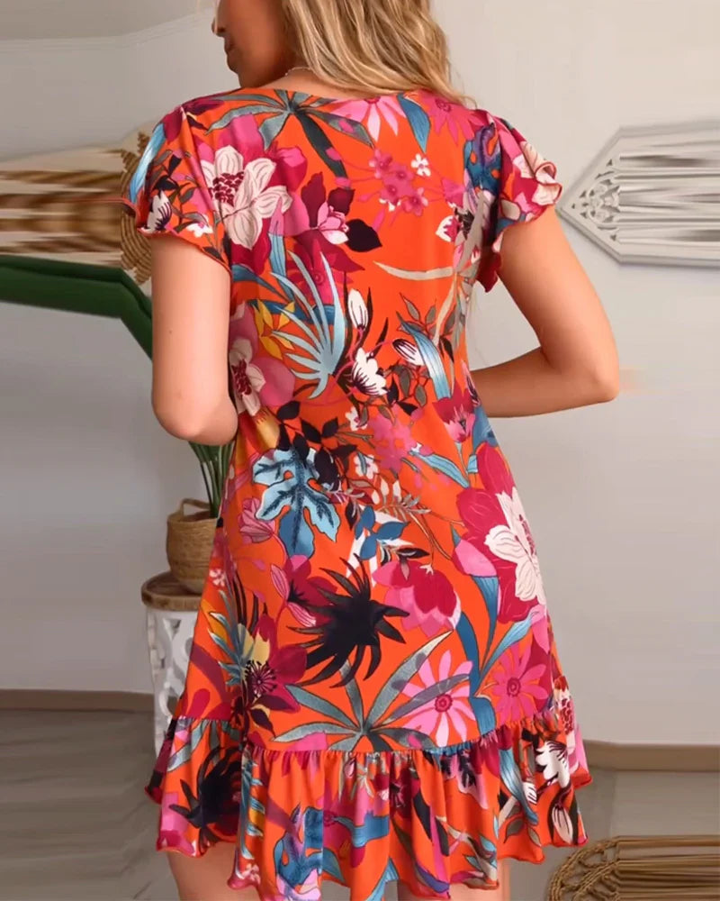 Rosalind | Floral Dress with V-Neck and Ruffles