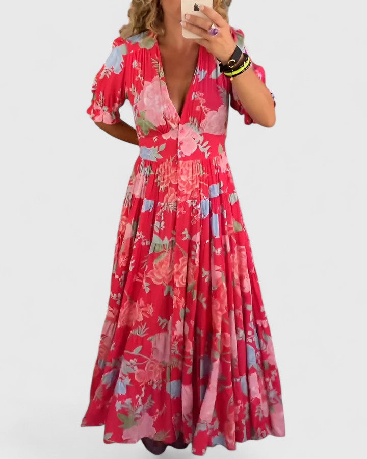 Callie | Elegant Floral V-neck Dress
