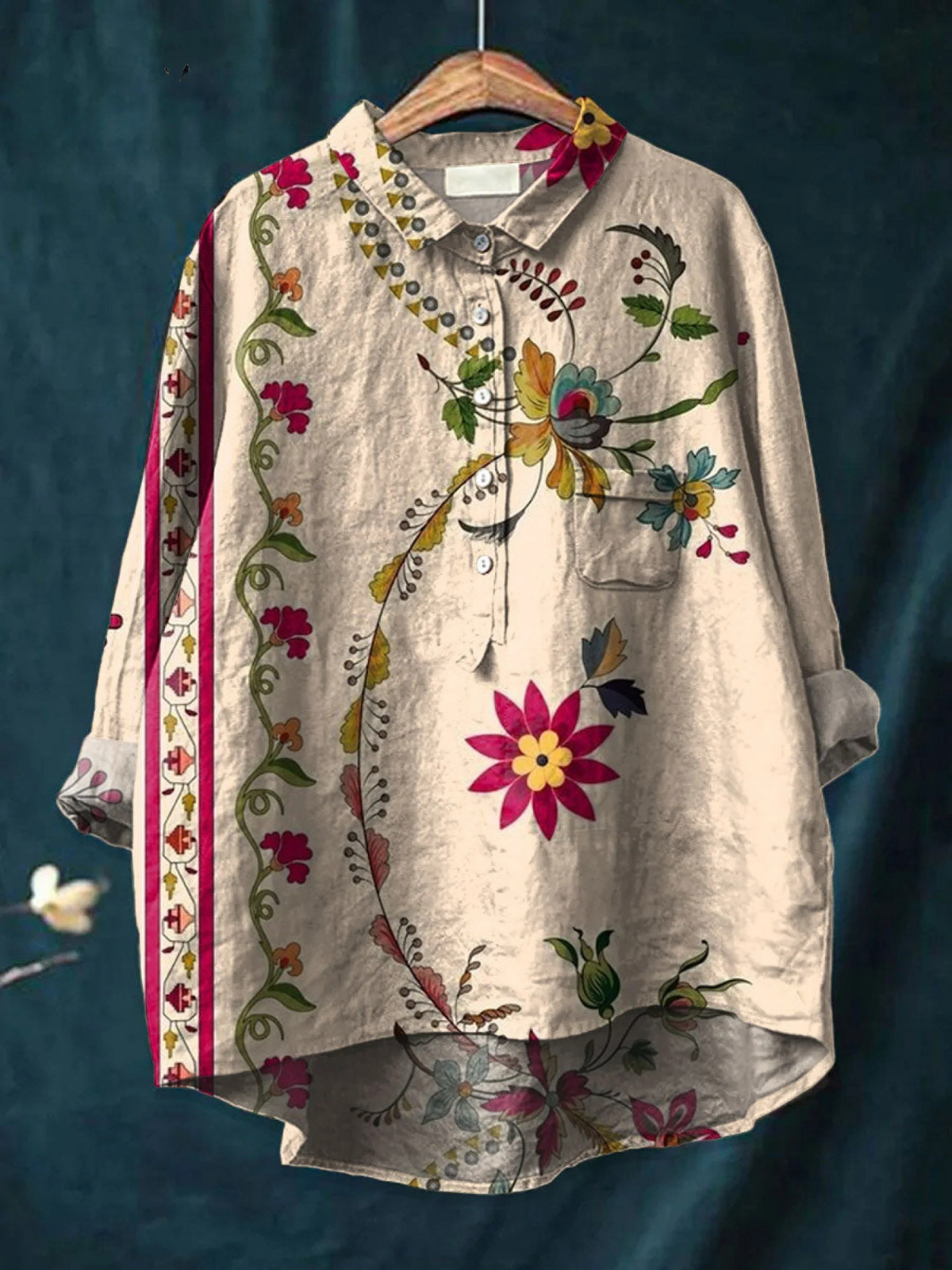 Women's  Vintage Floral Art Print  Casual  Shirt