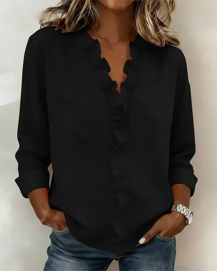 Abigail | Blouse with Ruffles, V-Neck and Long Sleeves
