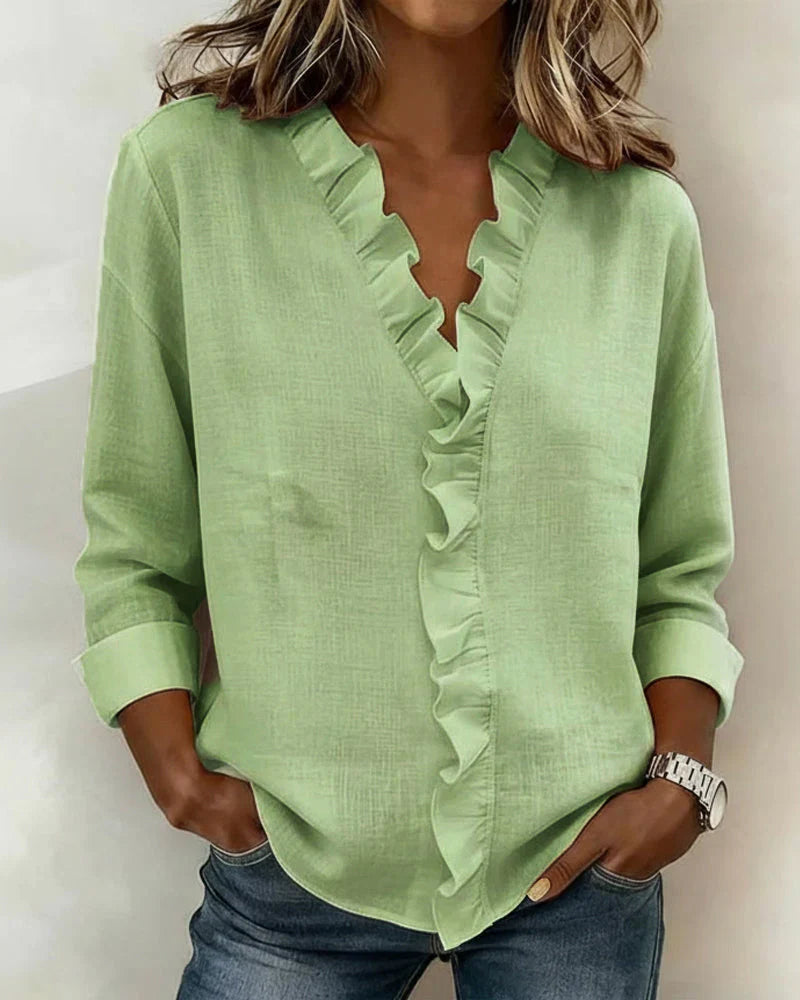Abigail | Blouse with Ruffles, V-Neck and Long Sleeves