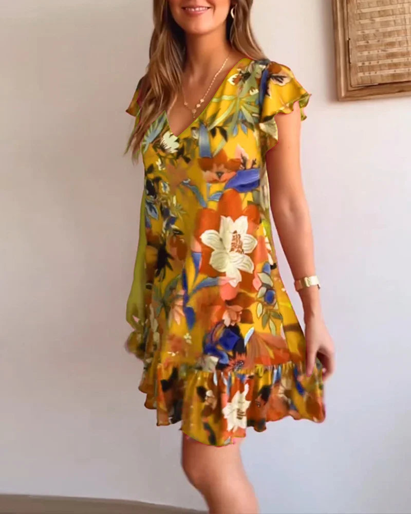 Rosalind | Floral Dress with V-Neck and Ruffles