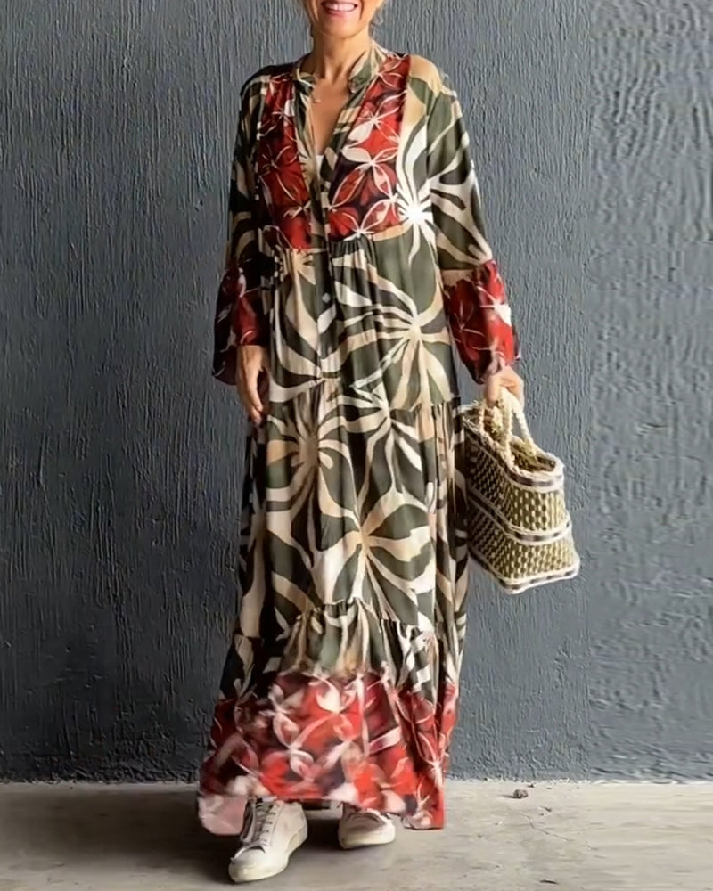 Savannah | Loose V-neck dress with print