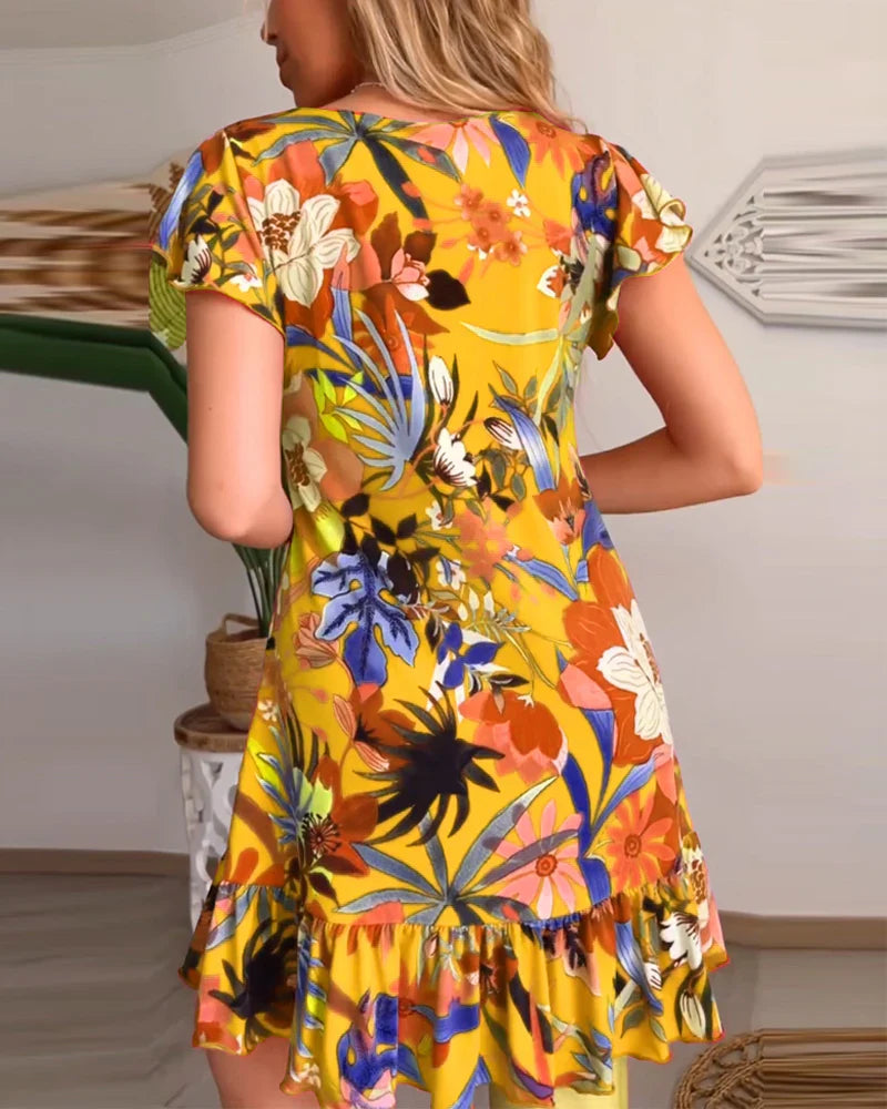 Rosalind | Floral Dress with V-Neck and Ruffles
