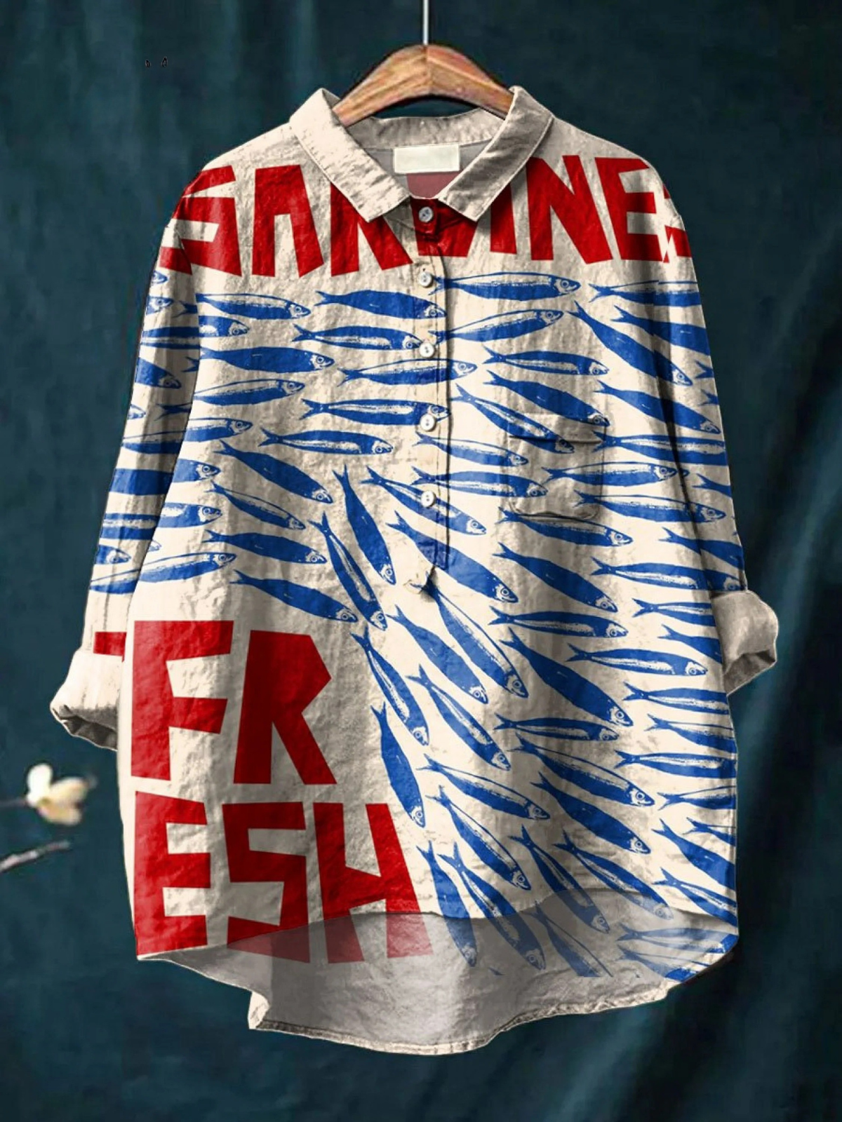 Women's Vintage Fish Art Print Casual  Shirt