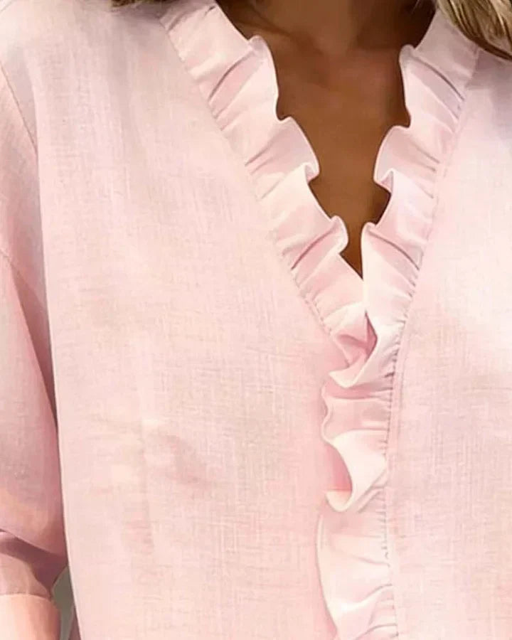 Abigail | Blouse with Ruffles, V-Neck and Long Sleeves