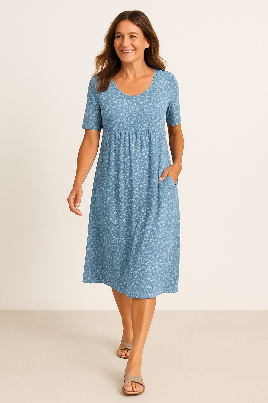 Morgan | Effortless Floral Midi Dress - Covers upper arms & tummy
