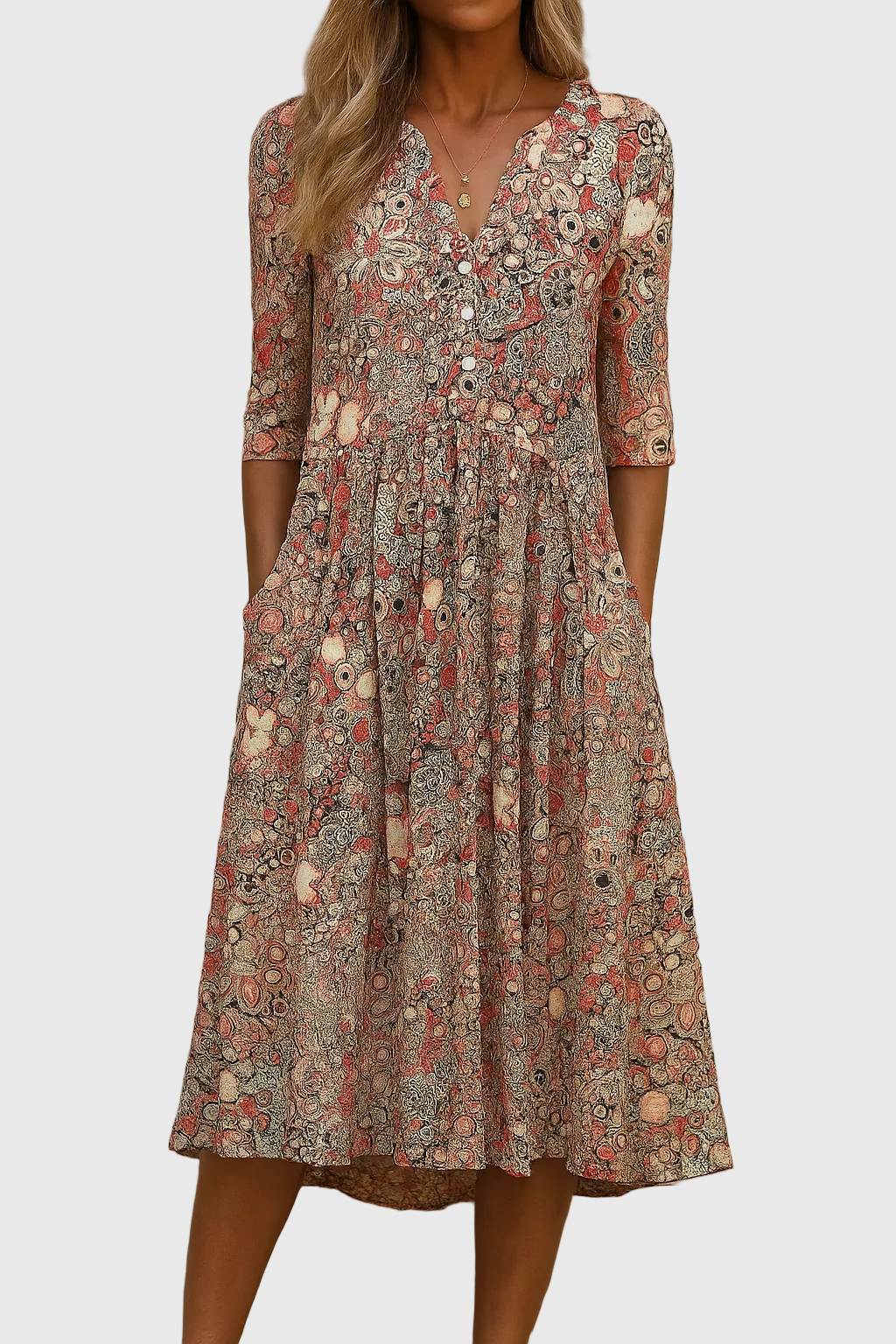 Gracie | Graceful V-Neck Elegance Midi Dress