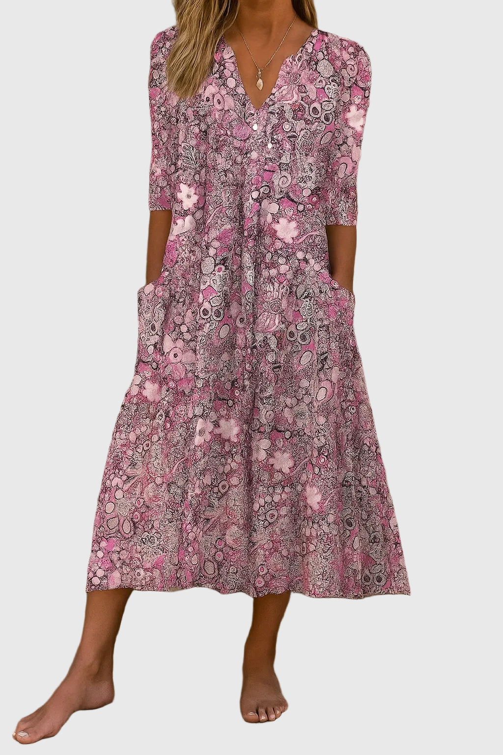 Gracie | Graceful V-Neck Elegance Midi Dress
