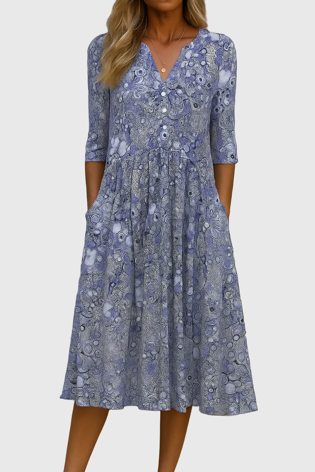 Gracie | Graceful V-Neck Elegance Midi Dress