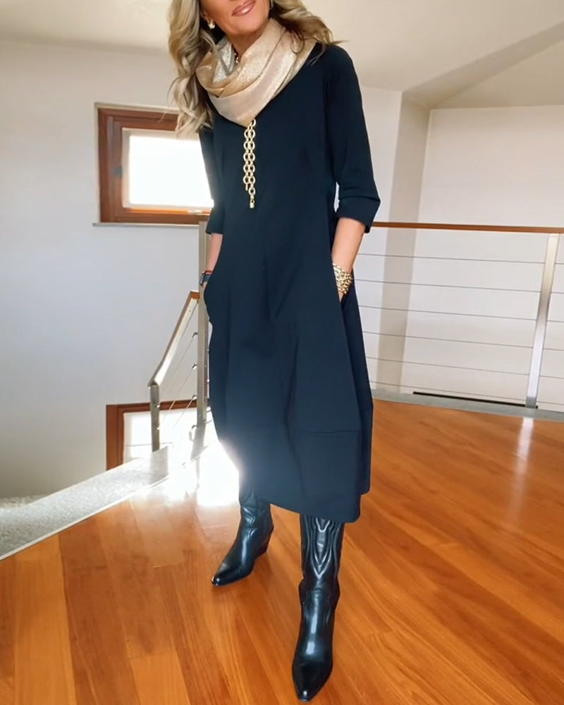 Felicity |  Maxi Dress with Round Neck and Long Sleeves