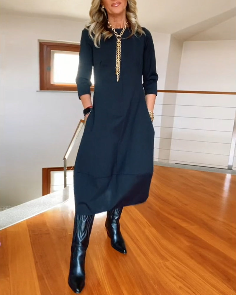 Felicity |  Maxi Dress with Round Neck and Long Sleeves