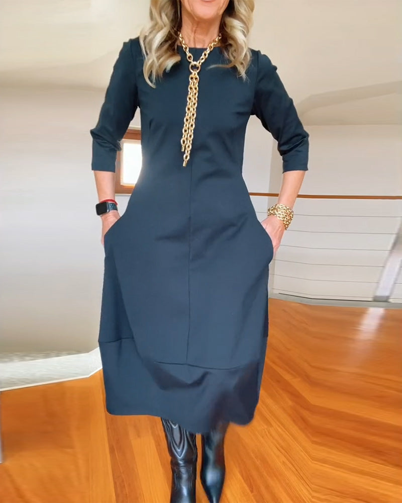 Felicity |  Maxi Dress with Round Neck and Long Sleeves