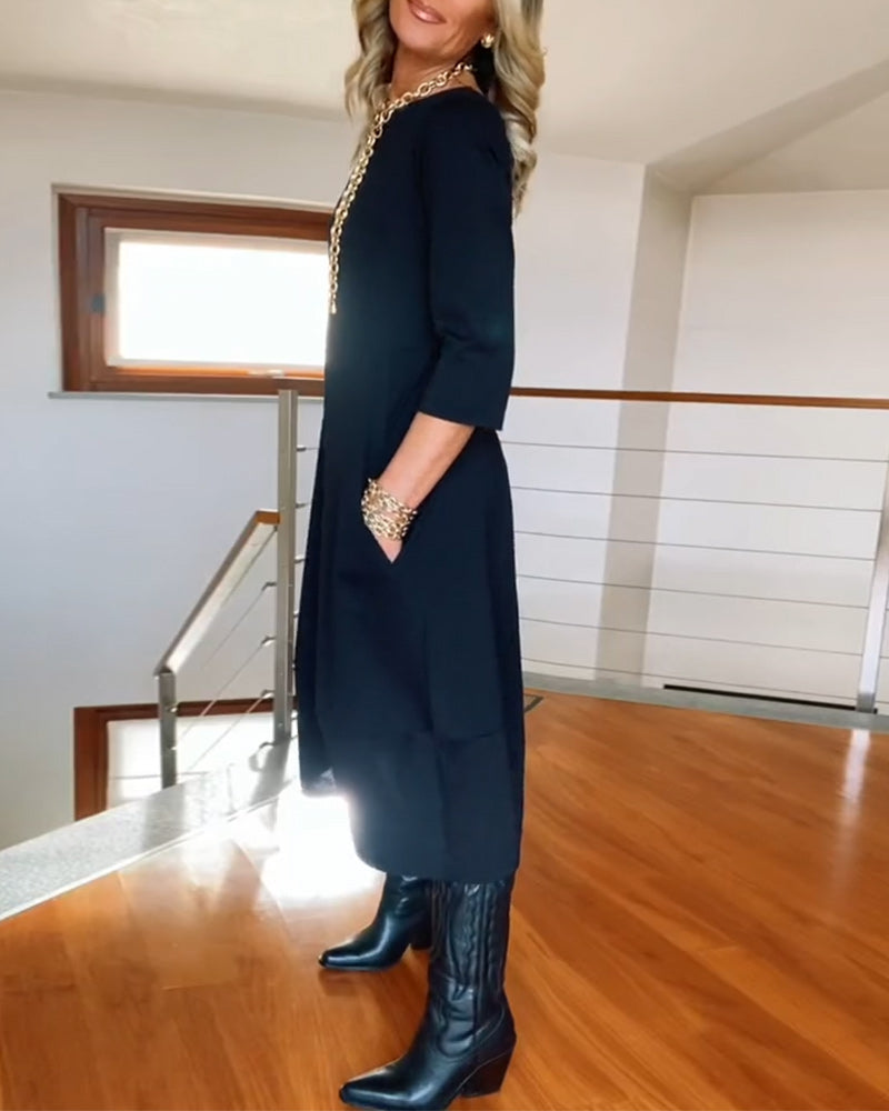 Felicity |  Maxi Dress with Round Neck and Long Sleeves