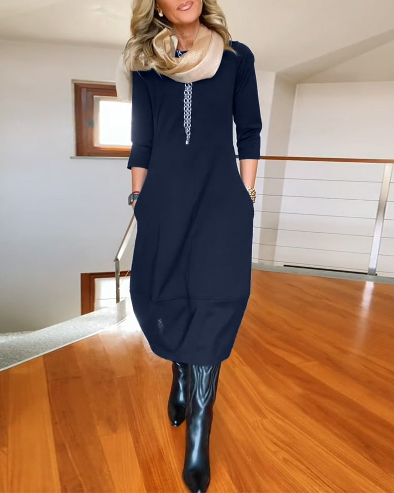 Felicity |  Maxi Dress with Round Neck and Long Sleeves