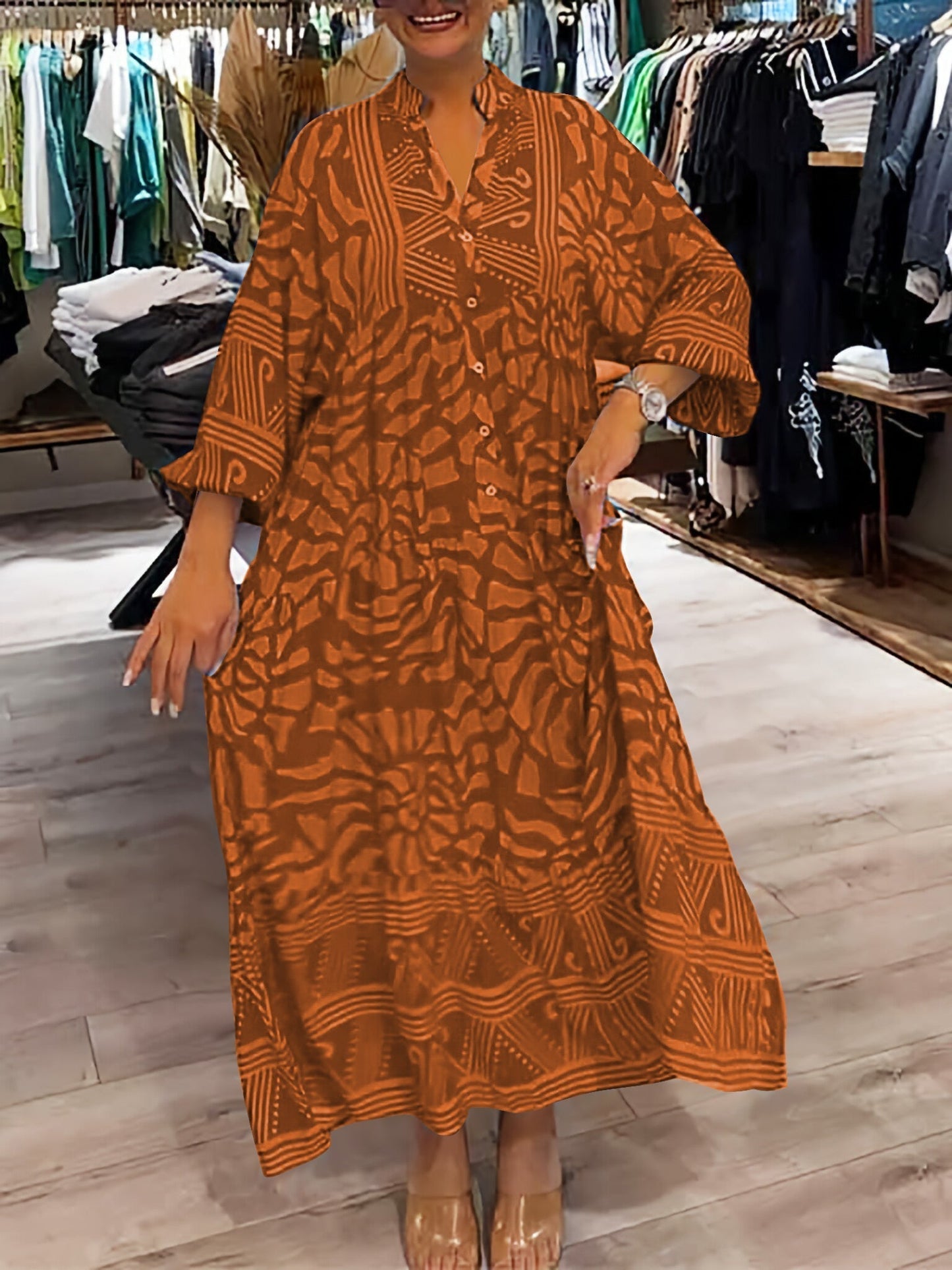 Taylor | Dress with Loose V-Neck and Print