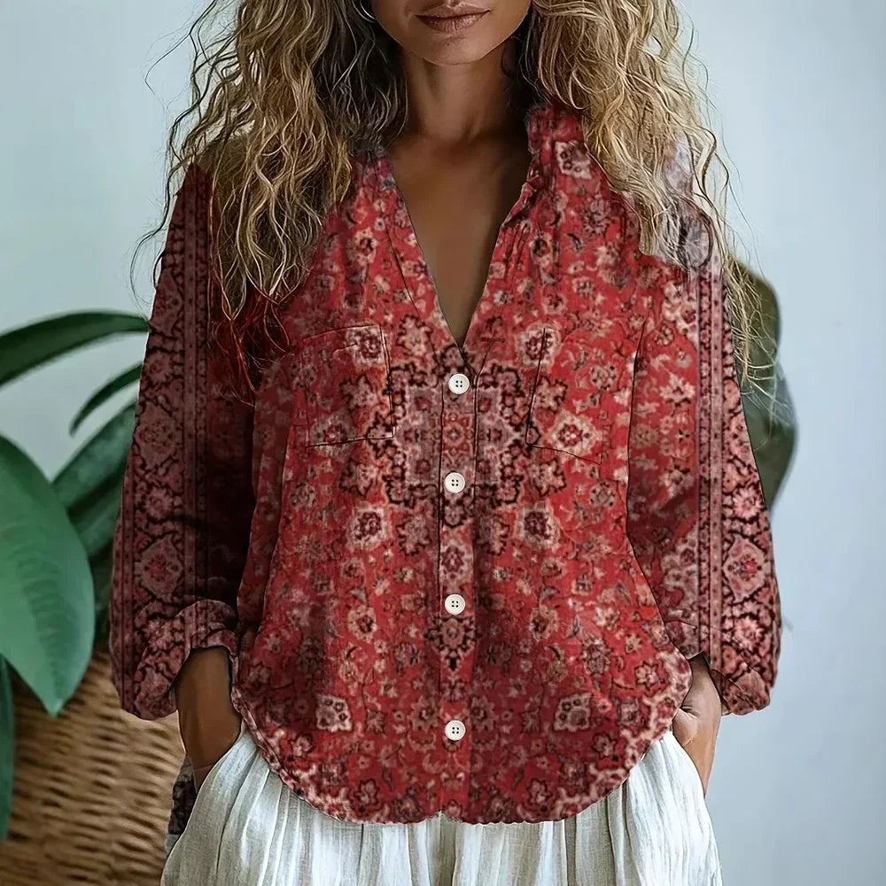 Ambre™ - Vintage Leaf Print Blouse