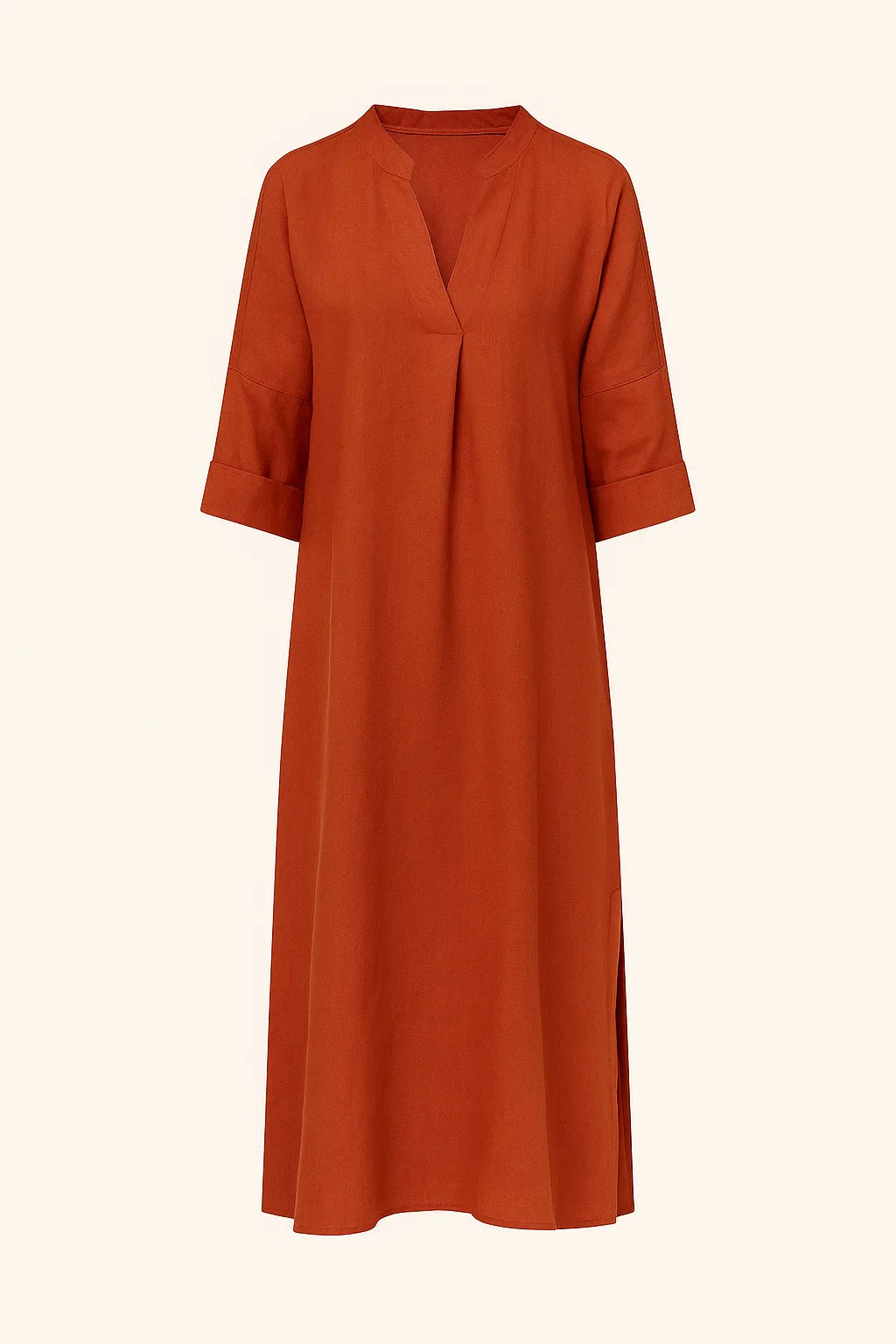 Annabelle | Solid Linen Dress with V-Neck and Pocket