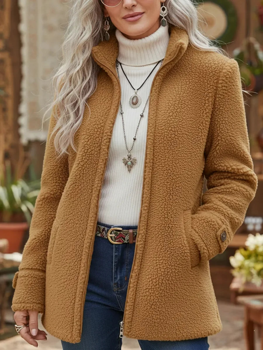 Sylvia | Full-Zip Lambswool-Feel Stand Collar Jacket