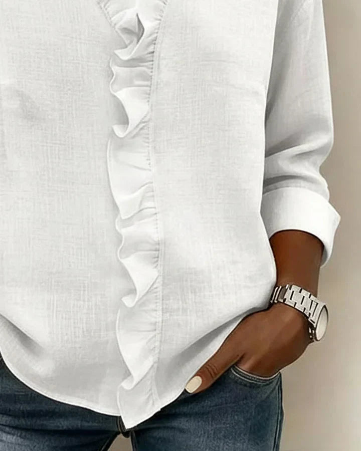 Abigail | Blouse with Ruffles, V-Neck and Long Sleeves