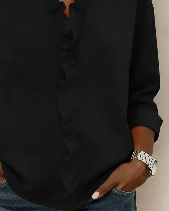 Abigail | Blouse with Ruffles, V-Neck and Long Sleeves