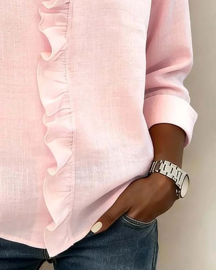 Abigail | Blouse with Ruffles, V-Neck and Long Sleeves