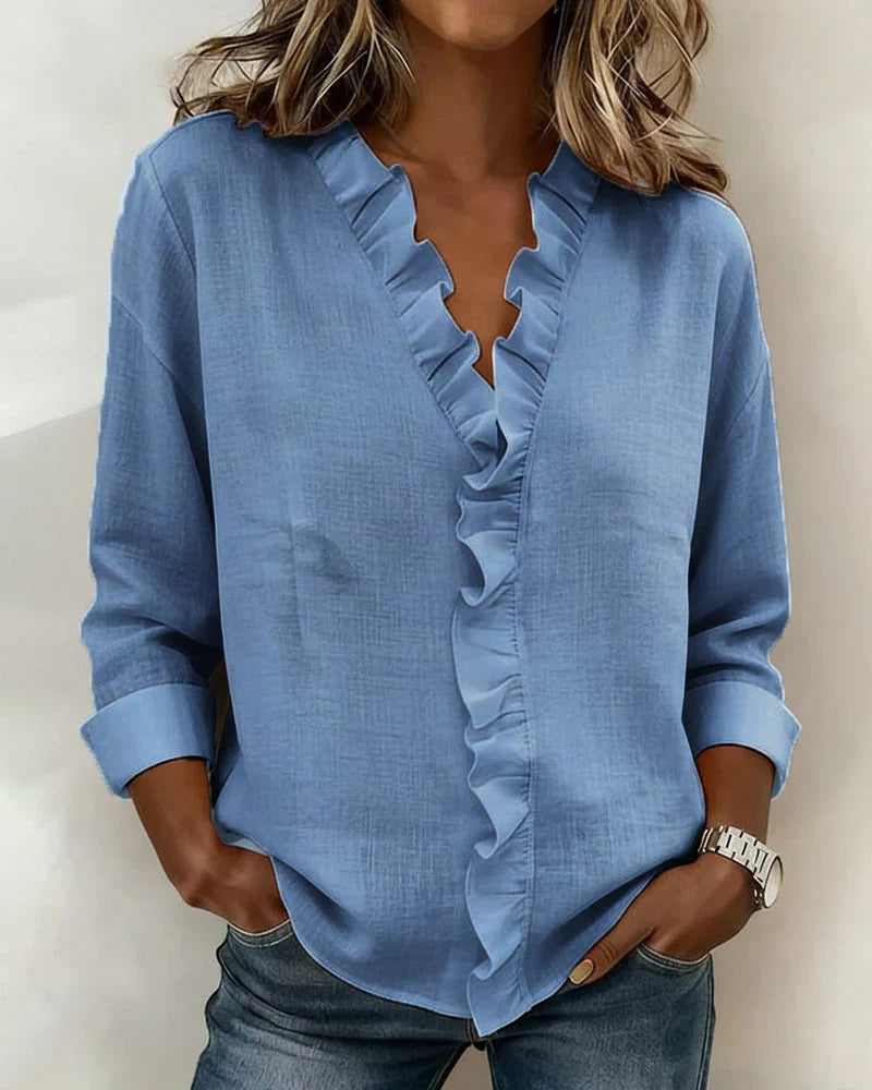Abigail | Blouse with Ruffles, V-Neck and Long Sleeves