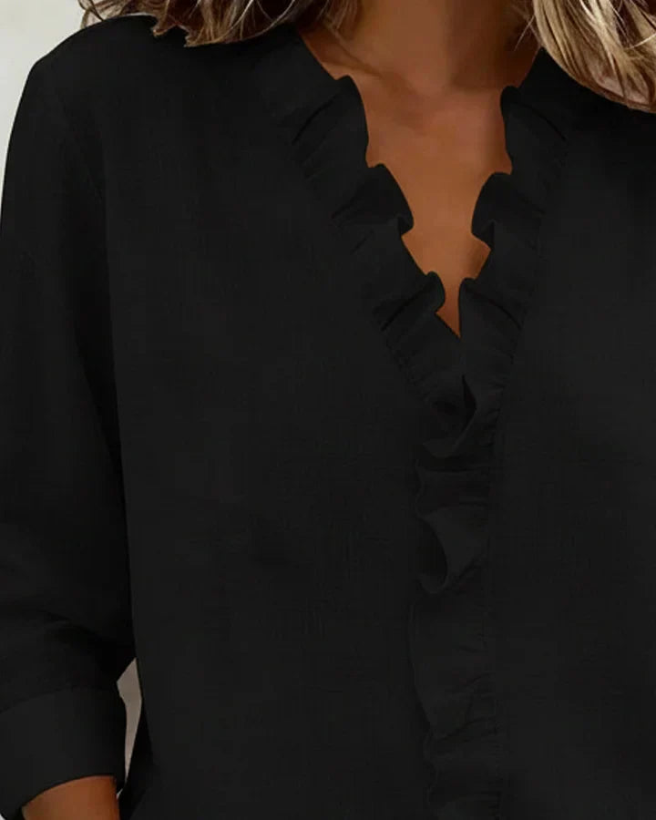 Abigail | Blouse with Ruffles, V-Neck and Long Sleeves