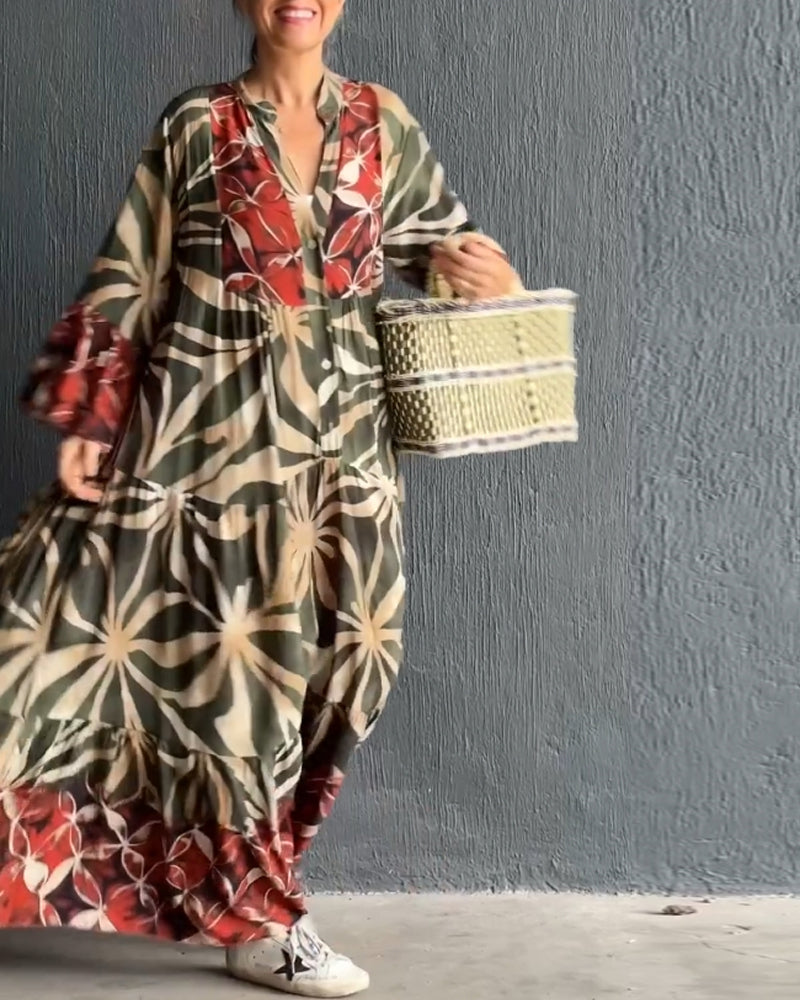 Savannah | Loose V-neck dress with print