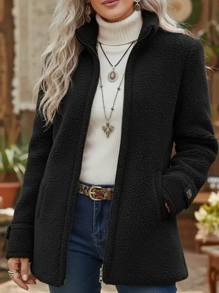 Sylvia | Full-Zip Lambswool-Feel Stand Collar Jacket