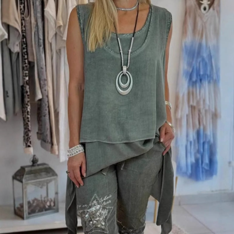 Oriane | Women's Two-Piece Set | Sleeveless Top and Printed Pants