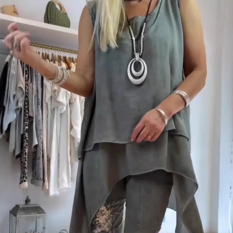 Oriane | Women's Two-Piece Set | Sleeveless Top and Printed Pants