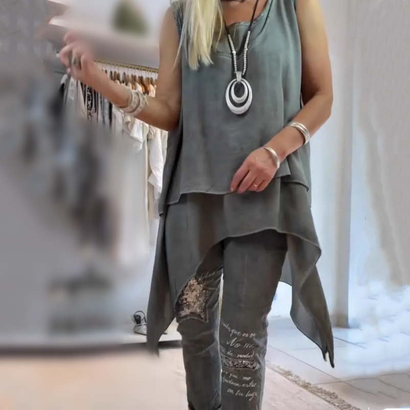 Oriane | Women's Two-Piece Set | Sleeveless Top and Printed Pants